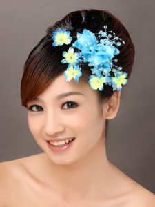 Fully Handmade Blue Organza Imitation Pearls Fascinators