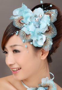 Popular Light Blue Taffeta Tulle Feather Beading Women ? s Fascinators
