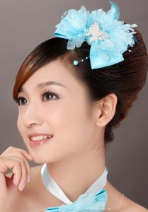 Beautiful Aqua Blue Taffeta and Organza Beading Feather Fascinators