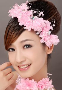 Beautiful Pink Taffeta Beading Hand Made Flowers Hair Combs