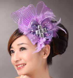 Lavender Headpieces White Pearl Crystal Satin Ribbon Flower