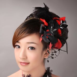 Fully Handmade Romantic Headpiece Red and Black With Feather For Party
