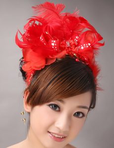 Red Chiffon Feather Big Flower With Beading For Bridal New Arrival