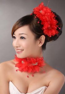 Red Chiffon Big Flowers With Beading For Wedding