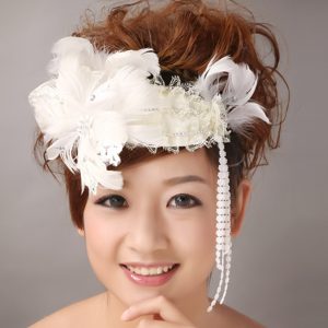 White Feather Wedding and Special Occasion Lace Fascinators