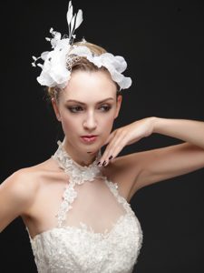 Pure White Flower Bridal Net With Feather Girls Fascinators