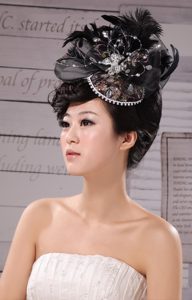 Special Hat Hairpin Feather Tulle Black Outdoor and Wedding