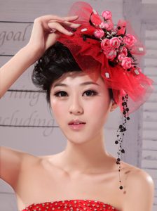 Red Fascinators Tulle Hand Made Flowers Outdoor and Special Occasion