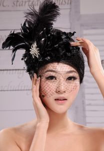 Black Best Sale Hat Flower Wedding Headpieces With Feather Beading
