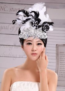 Headpieces Feather Net Yarn Fashion Hat Pearl With White and Black