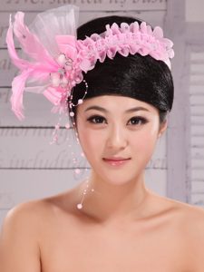 Lovely Imitation Pearls and Feather Decorate Tulle Headpices For Cocktail