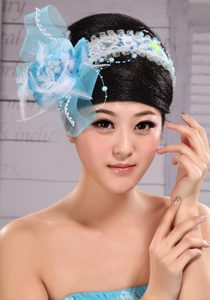 Light Blue Sweet Tulle Beading Feather Fascinator For Party