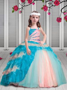 Beautiful Ball Gowns Little Girl Pageant Dress Multi-color Spaghetti Straps Organza Sleeveless Floor Length Lace Up