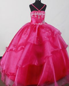 Beaded Fuchsia Organza Straps Little Girl Pageant Dresses in Alabama