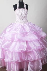 Brand New Oklahoma Baby Pink Beaded Halter Little Girl Pageant Dresses