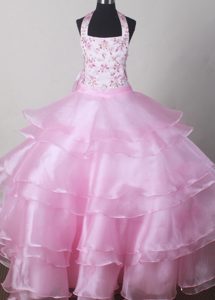 Beautiful Alaska Halter Top Little Girl Pageant Dresses With Embroidery