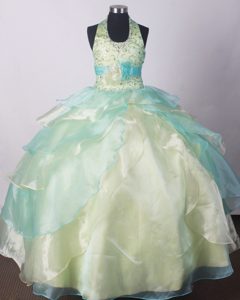 Yellow Green Ball Gown Little Girl Pageant Dresses With Beading Flower