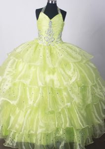 Ohio Yellow Green Kid Pageant Dresses With Beading and Ruffled Layers