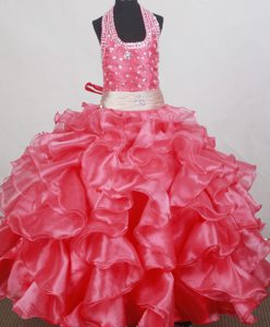 Beading and Ruffles Ball Gown Halter Top Little Girl Pageant Dress