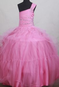 Texas Sweet Beading Ball Gown One Shoulder Little Girl Pageant Dress