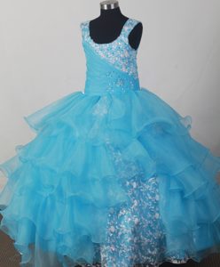 Montana Light Blue Scoop Flower Girl Pageant Dress with Ruffle Layers