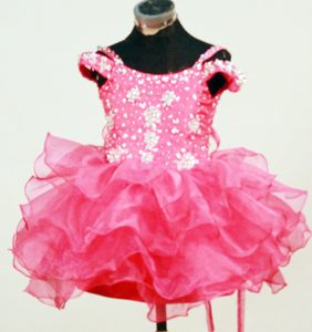 Hot Pink Beading Decorate Mini-length Straps Flower Girl Pageant Dress