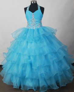 Halter Beading And Ruffled Layers for 2013 Little Girl Pageant Gowns