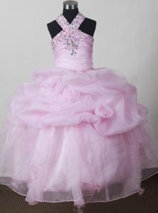 Baby Pink Beading and Pick-ups Accent Pageant Dresses for Little Girls