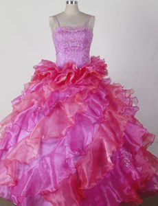 Colorful Ruffles Accent Little Girl Pageant Dress with Spaghetti Straps