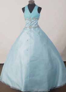 Ohio Brand New Halter Beaded Little Girl Pageant Dress in Light Blue