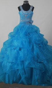 Baby Blue Beading Pick-ups Little Girl Pageant Dress Scoop Neckline