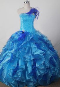 One Shoulder Beading and Ruffles Decorate Pageant Dress for Girls