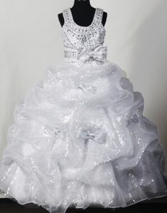 Scoop Beading and Sequin Little Girl Pageant Dress with Bowknot