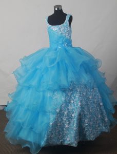 2013 Aqua Blue Scoop Pageant Dresses for Little Girls in Maryland