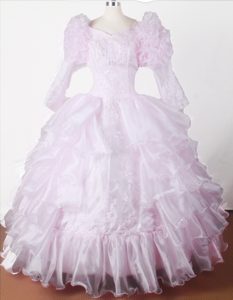 Half Sleeves for Embroidery with Beading V-neck Little Girl Pageant Dress