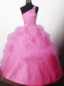 Louisiana Beading One-shoulder Little Girl Pageant Dress in Pink