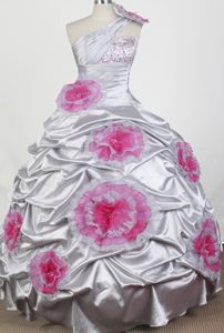 One Shoulder Little Girl Pageant Dress with Beading and Flowers