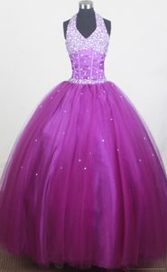 Massachusetts Halter for Beaded Purple Little Girl Pageant Dress