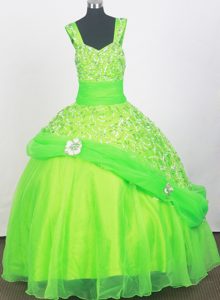 Spring Green Little Girl Pageant Dresses Beading and Belt Decorate