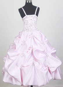 Beading and Pick-ups Decorate for Pink Little Girl Pageant Dresses