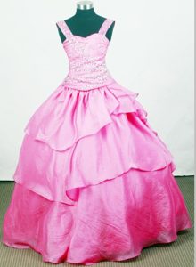 Beading Decorate for Straps Little Girl Pageant Dresses in Hot Pink