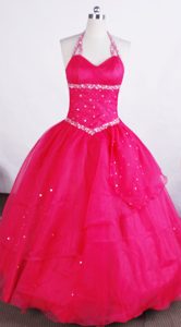 Halter Hot Pink Glitz Pageant Dresses Beading Accented in Delaware