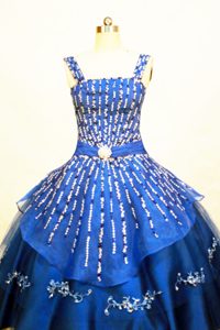 Blue Straps Girls Pageant Dresses with Beading and Appliques Decorate