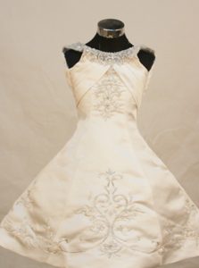 Scoop with Ivory Embroidery Decorate Flower Girl Pageant Dress