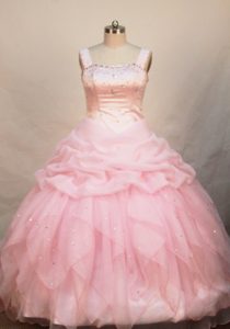 Baby Pink Straps Beading Decorate for Arkansas Girls Pageant Dresses