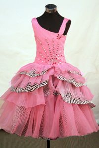 Asymmetrical Neckline Rose Pink Girls Pageant Dresses with Beading