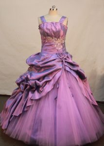 Lavender Straps Appliques and Flowers Decorate Girls Pageant Dresses