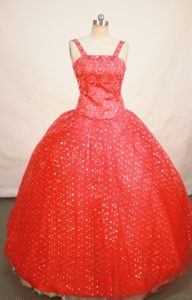Straps Beading Decorate Sequin over Flower Girl Pageant Dress in Red