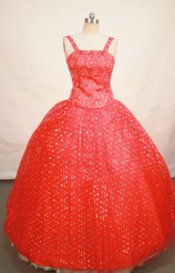 Straps Beading Decorate Sequin over Flower Girl Pageant Dress in Red
