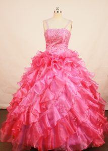 Red Ruffles Decorate Flower Girl Pageant Dress with Spaghetti Straps